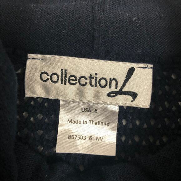 Collection L Long Line Cowl Neck Open Knit Blue Sweater Size 6 - Picture 2 of 11